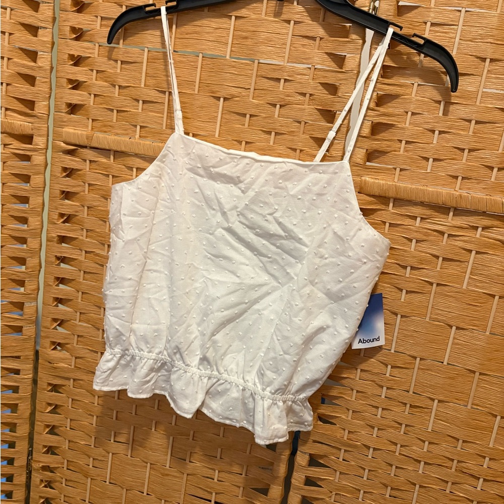 NWT Abound White Swiss Dot Ruffle-Hem Cami crop top
